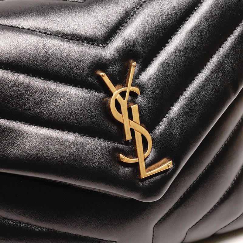 YSL LOULOU 黑金配色 小牛皮鏈條包(小號)-15