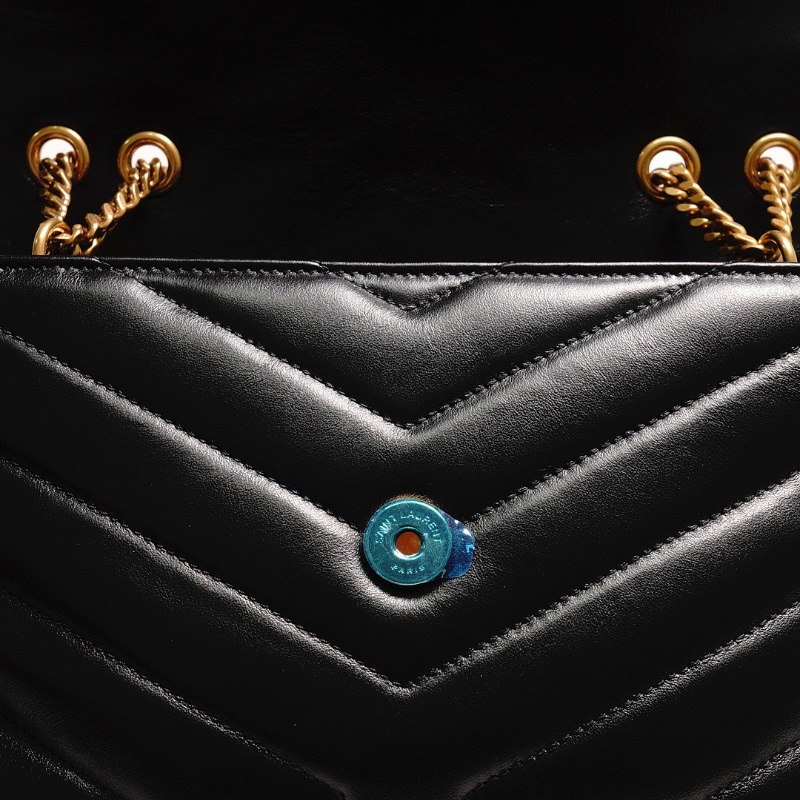 YSL LOULOU 黑金配色 小牛皮鏈條包(小號)-16