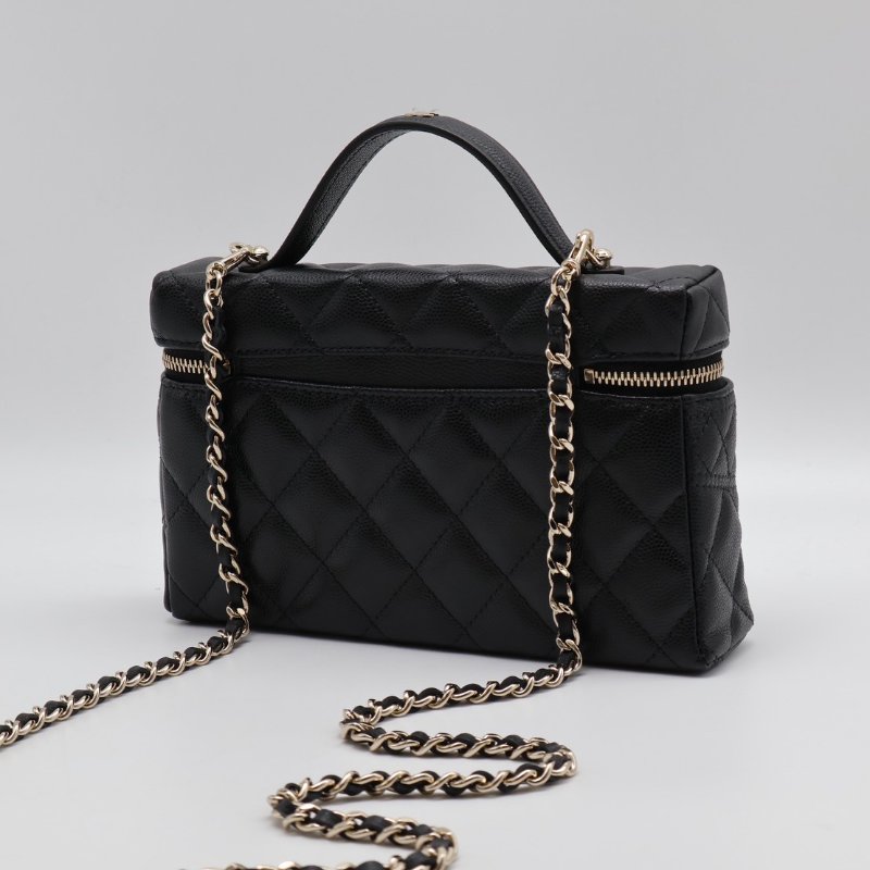 CHANEL 26C LP粒面牛皮手提飯盒包 - 黑金-2