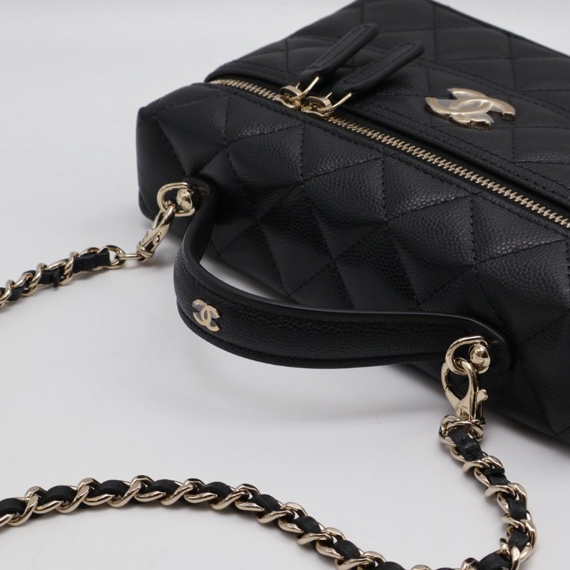 CHANEL 26C LP粒面牛皮手提飯盒包 - 黑金-4