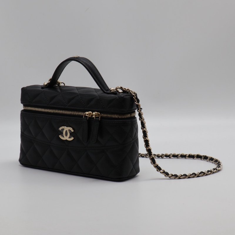 CHANEL 26C LP粒面牛皮手提飯盒包 - 黑金-8