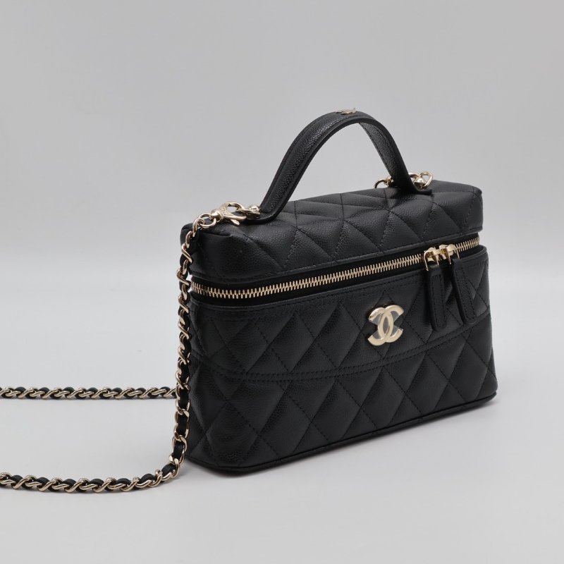 CHANEL 26C LP粒面牛皮手提飯盒包 - 黑金-9