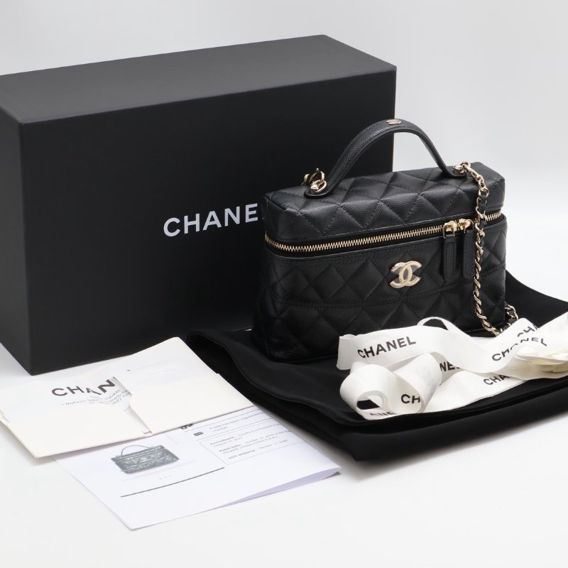 CHANEL 26C LP粒面牛皮手提飯盒包 - 黑金-10