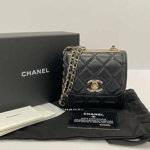 CHANEL Trendy cc mini黑金肩背斜背包小廢包11*10*4 98新配件盒子塵袋保卡