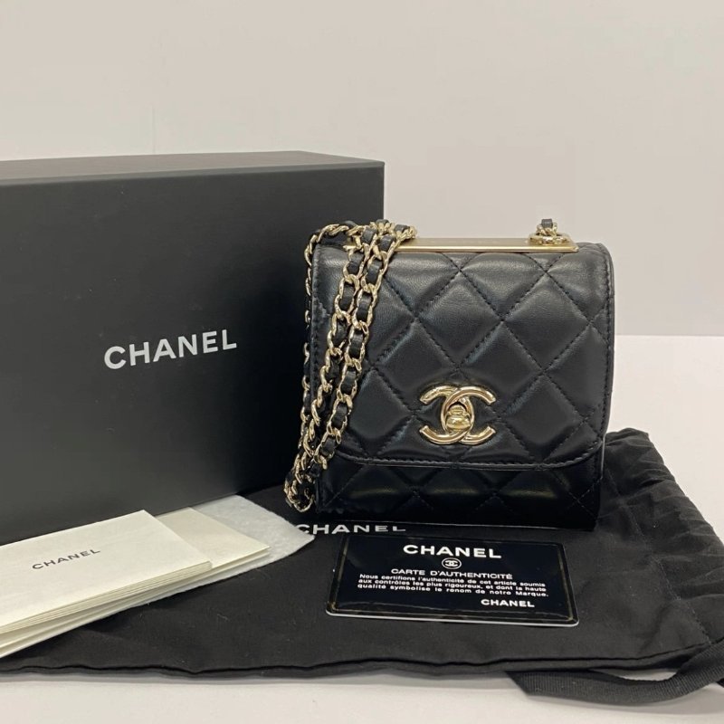 CHANEL Trendy cc mini黑金肩背斜背包小廢包11*10*4 98新配件盒子塵袋保卡-0