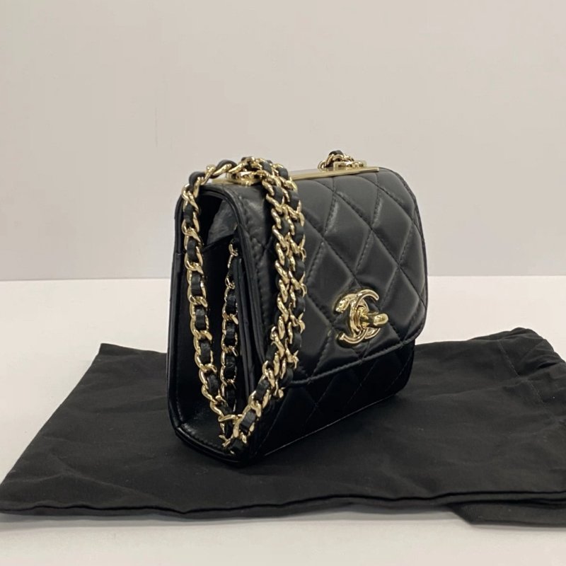CHANEL Trendy cc mini黑金肩背斜背包小廢包11*10*4 98新配件盒子塵袋保卡-1