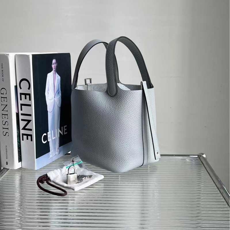 全新🆕 Hermes / 愛馬仕菜籃18 冰川藍 銀扣 K刻-2