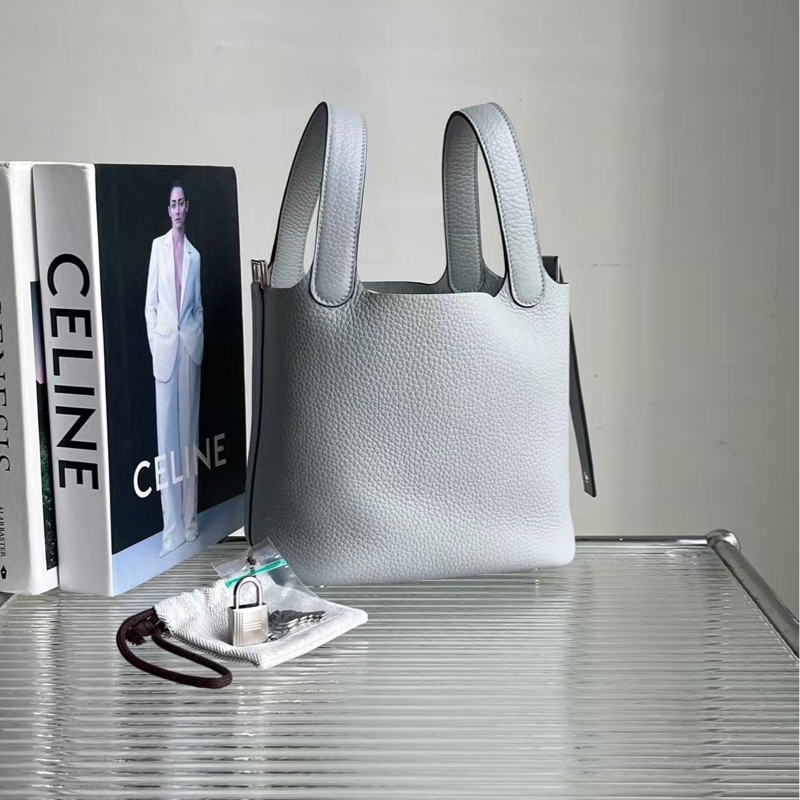 全新🆕 Hermes / 愛馬仕菜籃18 冰川藍 銀扣 K刻-3