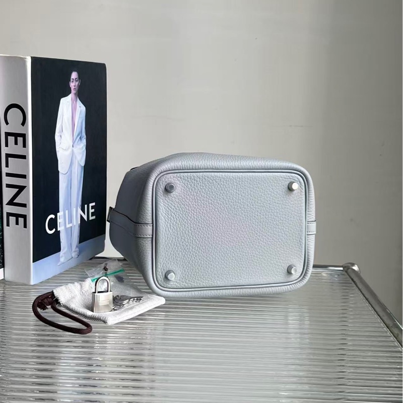 全新🆕 Hermes / 愛馬仕菜籃18 冰川藍 銀扣 K刻-4