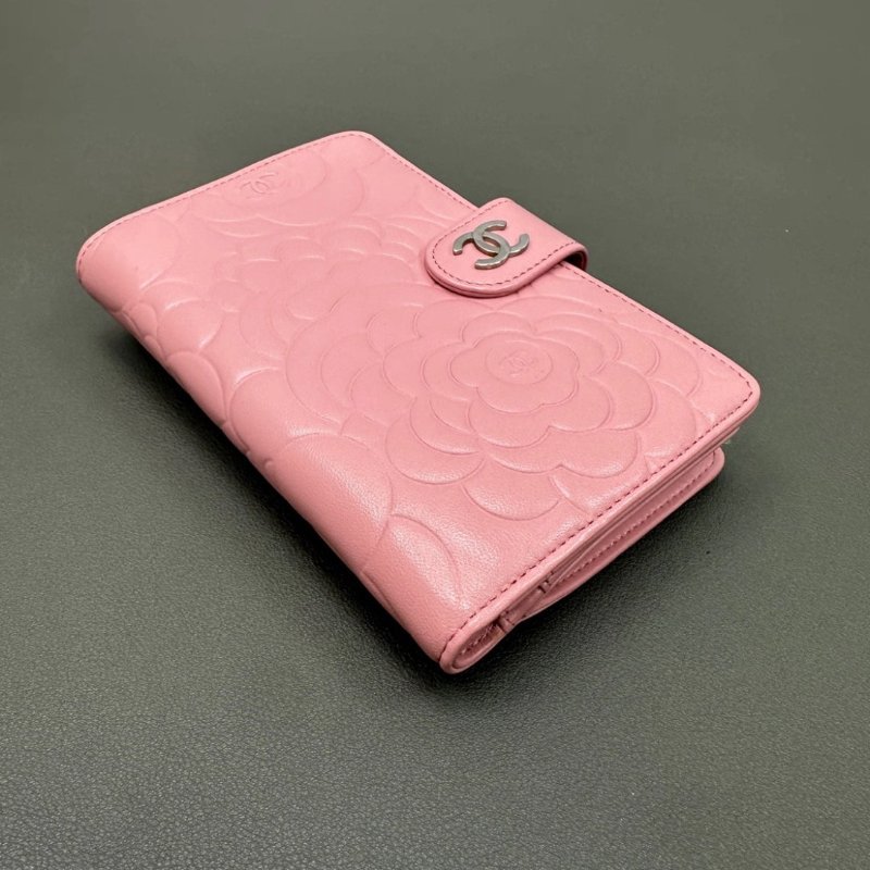 CHANEL 山茶櫻花粉銀扣手拿錢包15*10*3 98新配件盒子保卡-2