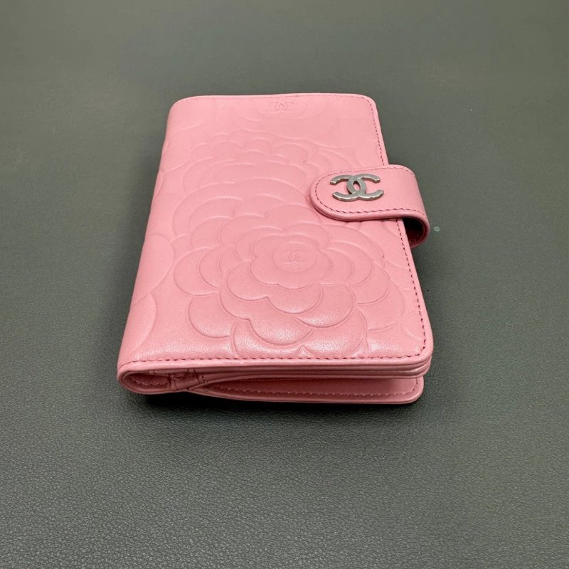 CHANEL 山茶櫻花粉銀扣手拿錢包15*10*3 98新配件盒子保卡-3
