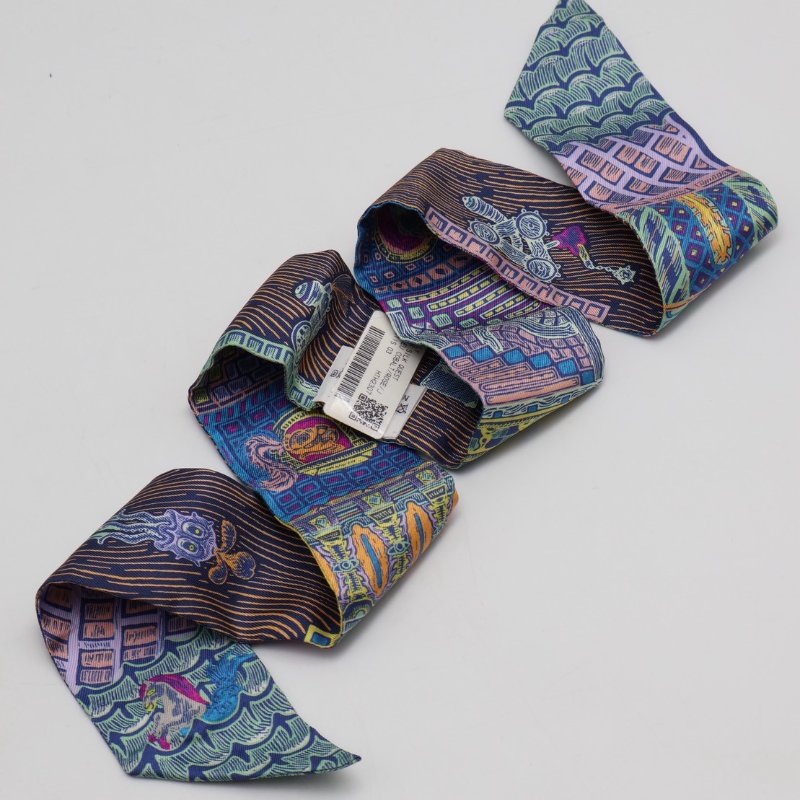 HERMES Super Silk Quest絲巾大冒險Twilly - 鈷藍/黃-1