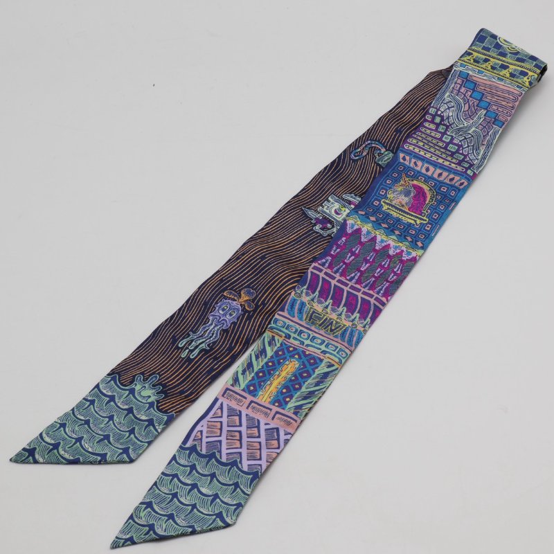 HERMES Super Silk Quest絲巾大冒險Twilly - 鈷藍/黃-6