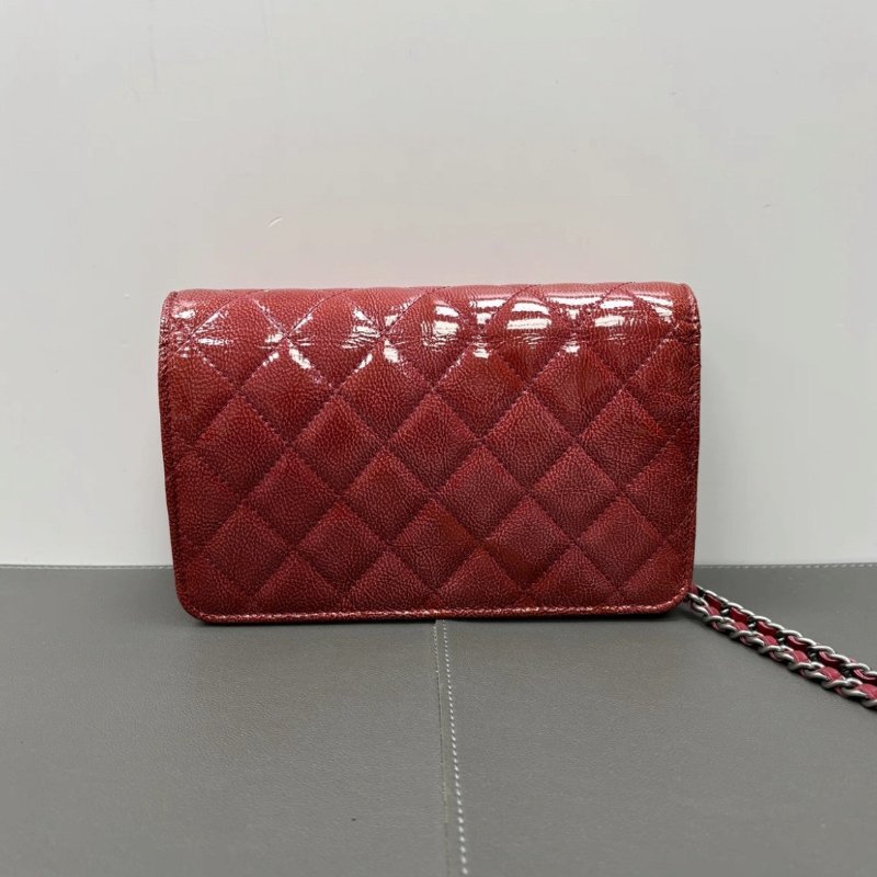 CHANEL 紅色銀扣Woc斜背鏈條包19*12*4 98新配件盒子保卡塵袋-5