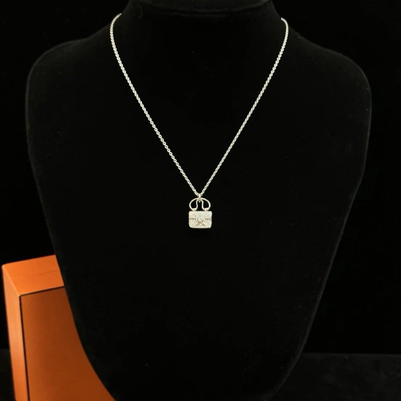 HERMES 白金康康滿鑽項鍊鏈長38cm 98新配件盒子-0