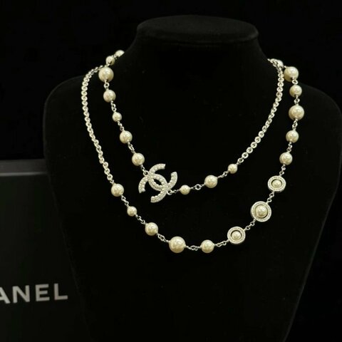 CHANEL 19K雙C logo珍珠水鑽長項鍊 鏈長96cm 98新配件盒子
