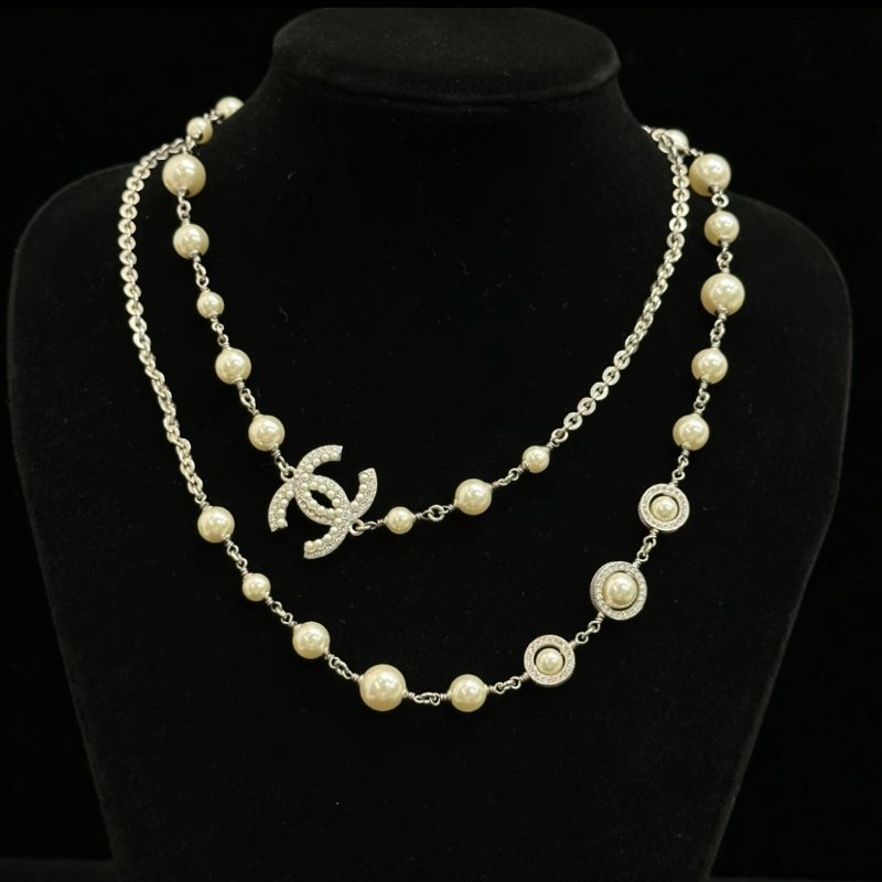 CHANEL 19K雙C logo珍珠水鑽長項鍊 鏈長96cm 98新配件盒子-3