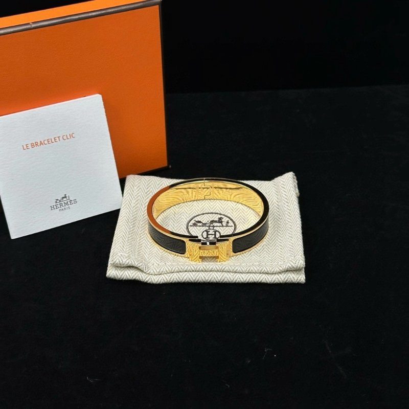HERMES 黑色H琺瑯手鐲 15cm 全新閒置配件盒子塵袋-4