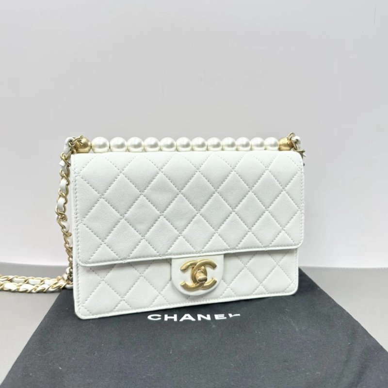 CHANEL 限量白金橫版珍珠CF鏈條包21*14*4 98新配件塵袋保卡-1