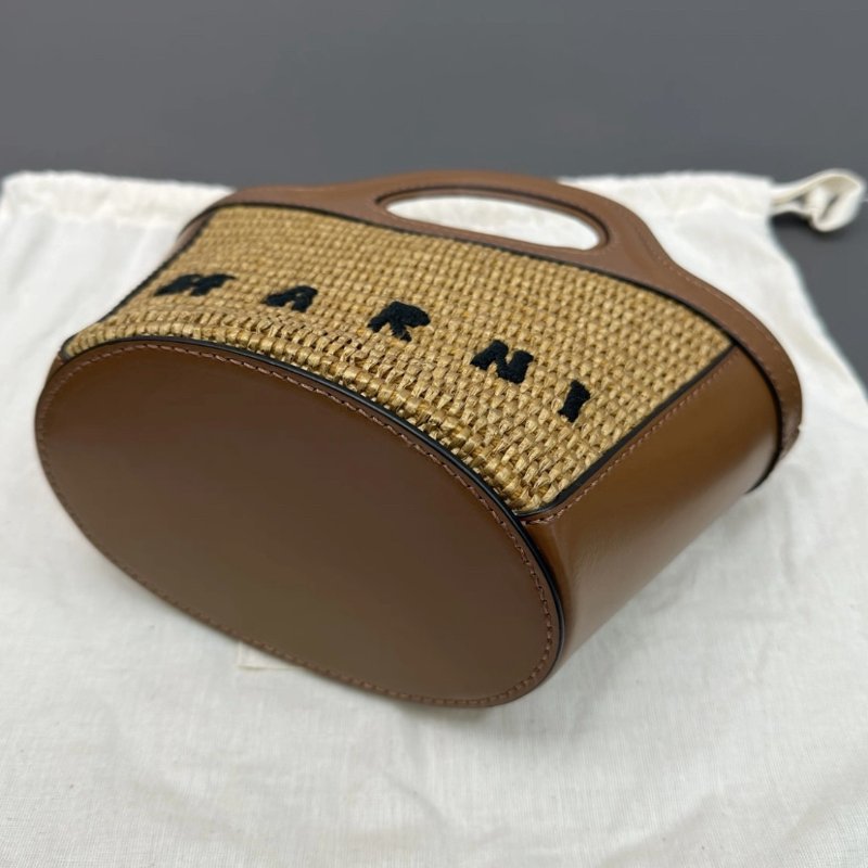 MARNI Tropicalia棕色草編手提斜背菜籃子15*12*10 99新配件塵袋-2