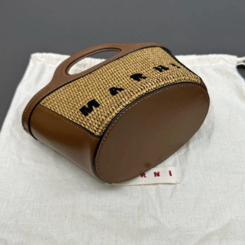 MARNI Tropicalia棕色草編手提斜背菜籃子15*12*10 99新配件塵袋-4