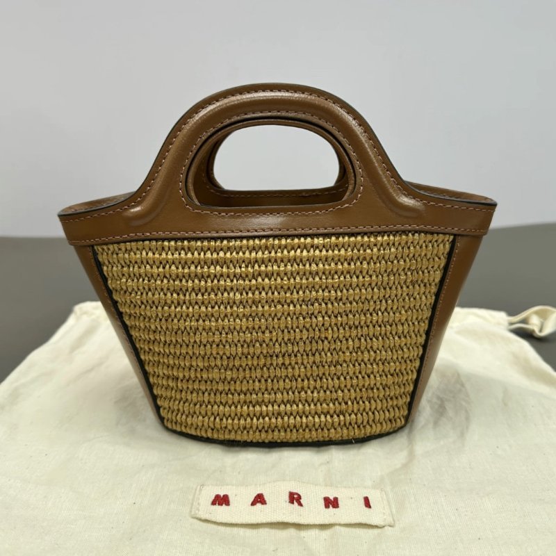 MARNI Tropicalia棕色草編手提斜背菜籃子15*12*10 99新配件塵袋-5
