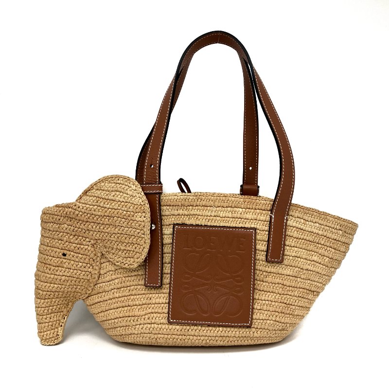 ☆ Loewe 羅意威 Beige Raffia Elephant Tote Bag 米色拉菲草大象托特袋 - 257022979-1