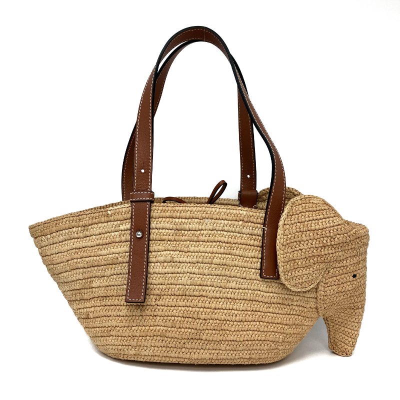 ☆ Loewe 羅意威 Beige Raffia Elephant Tote Bag 米色拉菲草大象托特袋 - 257022979-2