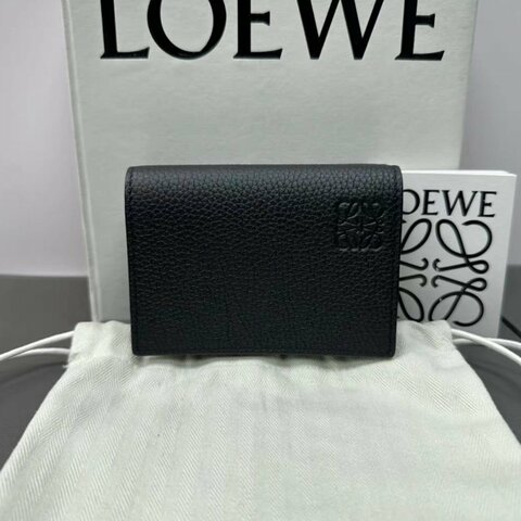 LOEWE 黑銀荔枝牛皮折疊多卡位錢包10*8*4 全新閒置配件盒子塵袋