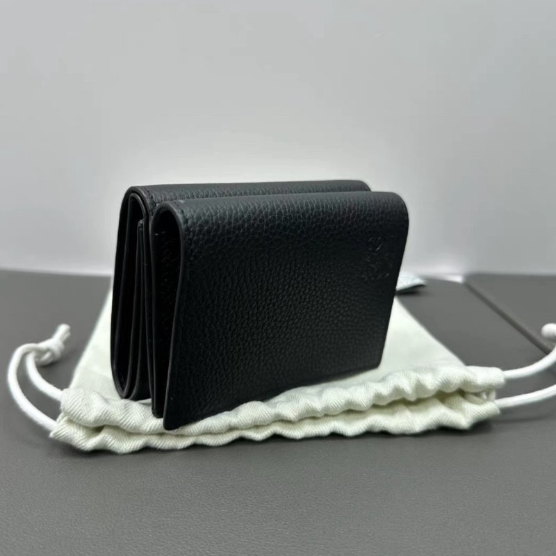 LOEWE 黑銀荔枝牛皮折疊多卡位錢包10*8*4 全新閒置配件盒子塵袋-1