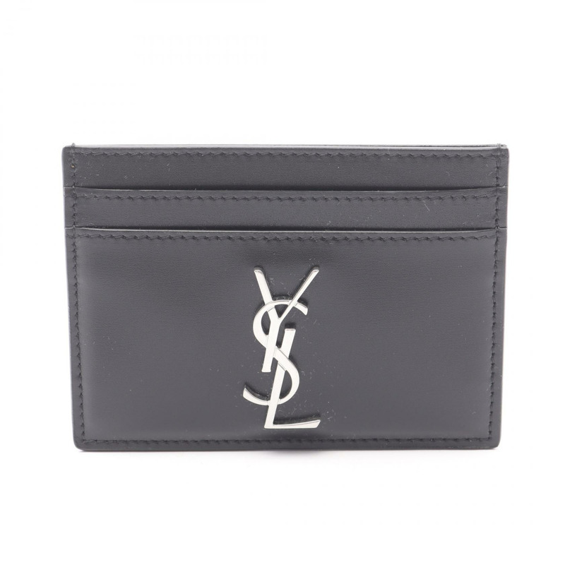 SAINT LAURENT PARIS Cassandra 卡包 4856310SX0E1000 黑色皮革 二手 男女通用-0