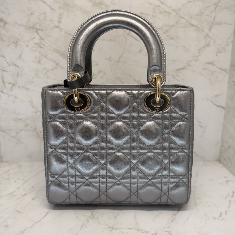 DIOR金屬銀漆亮皮五格黛妃包-1