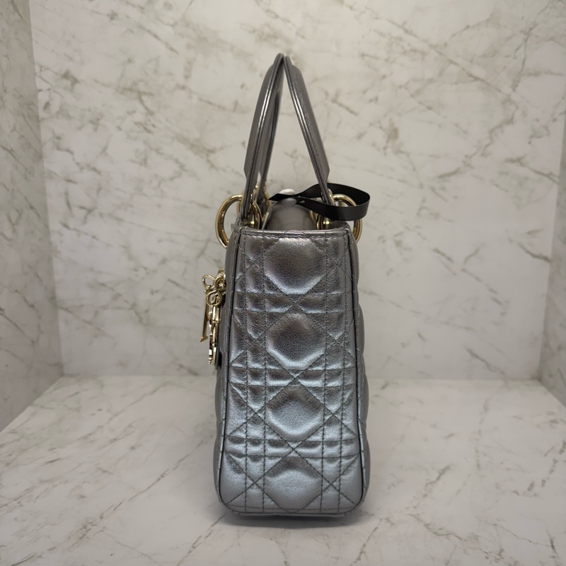 DIOR金屬銀漆亮皮五格黛妃包-2