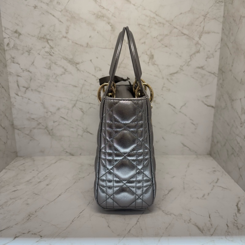 DIOR金屬銀漆亮皮五格黛妃包-3