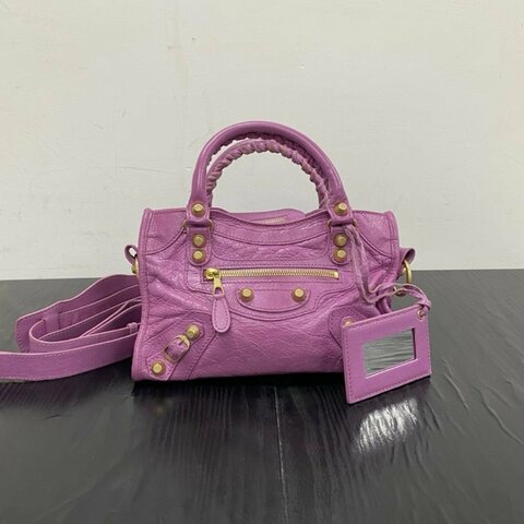 BALENCIAGA Le city粉金mini手提肩背斜背機車包23*16*6 97新配件鏡子塵袋