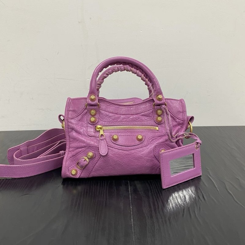 BALENCIAGA Le city粉金mini手提肩背斜背機車包23*16*6 97新配件鏡子塵袋-0