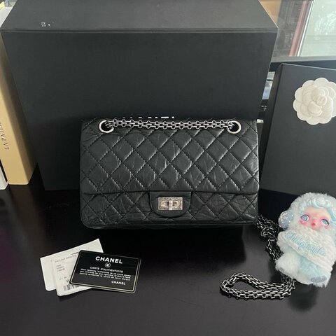 CHANEL 黑銀2.55小號肩背斜背鍊條包25*16*7.5 99新配件塵袋保卡