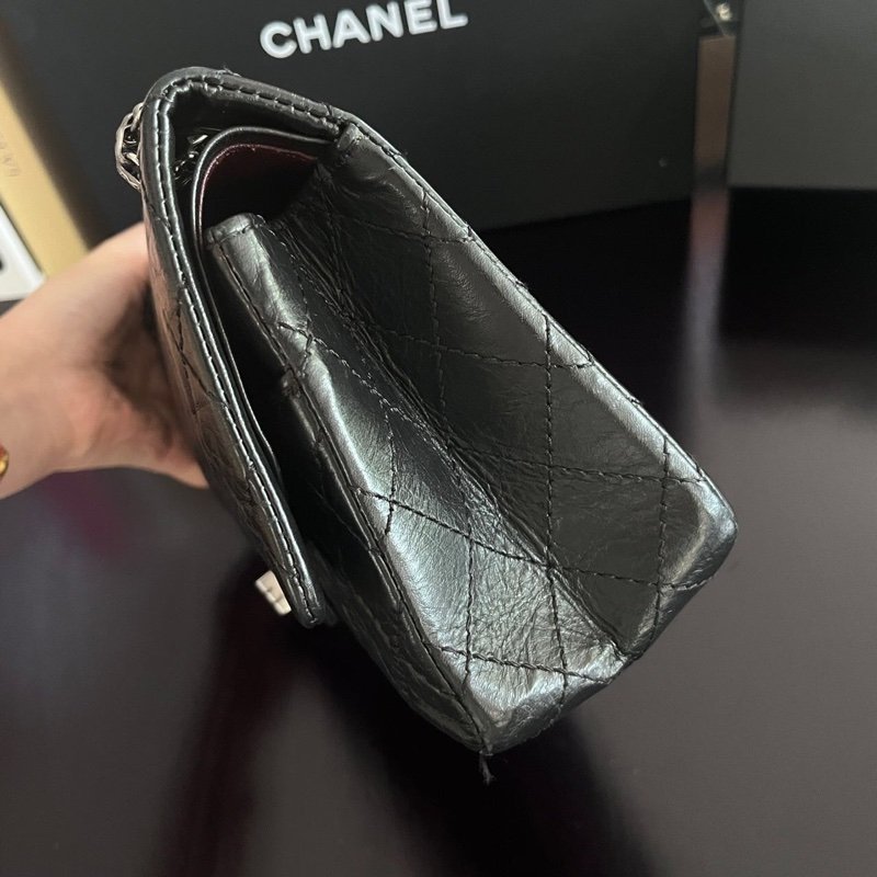 CHANEL 黑銀2.55小號肩背斜背鍊條包25*16*7.5 99新配件塵袋保卡-4