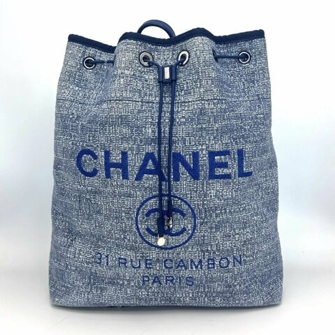 CHANEL 帆布海軍藍沙灘後背包32*37*13 98新配件塵袋