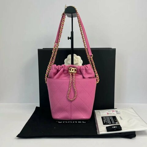 CHANEL drawstring bag紫色金扣水桶包18*21*12 全新閒置配件盒子塵袋保卡
