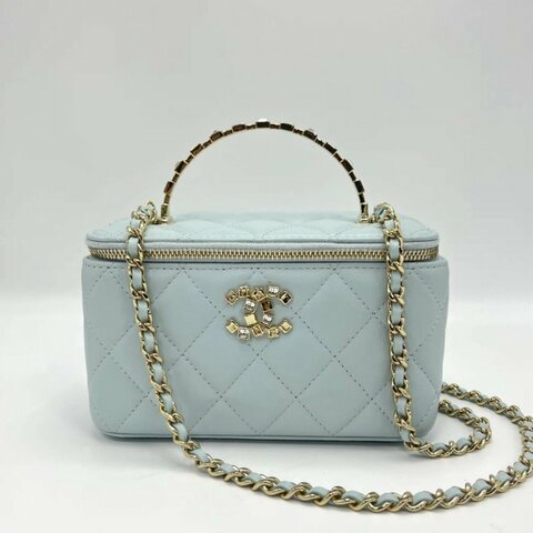 CHANEL 24P水鑽手柄化妝盒肩背斜背包17*10*8 99新配件塵袋