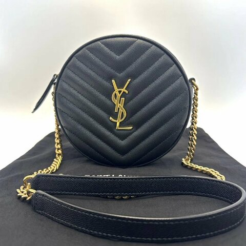 YSL 黑色金扣圓餅肩背斜背包17*17*5.5 98新配件塵袋