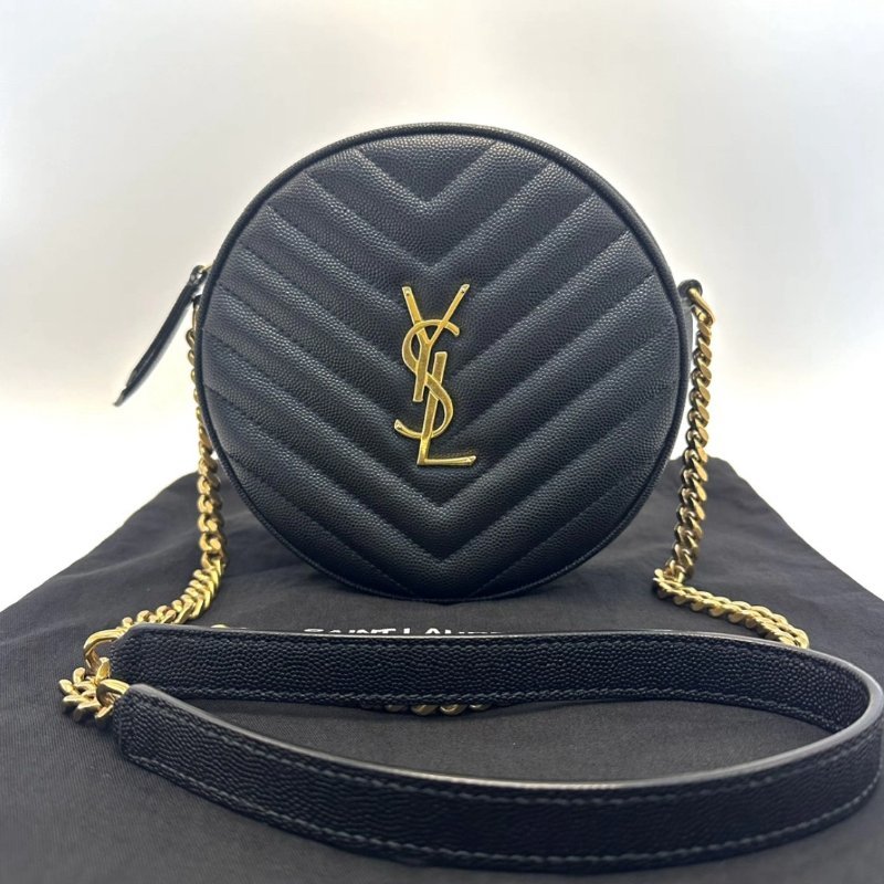 YSL 黑色金扣圓餅肩背斜背包17*17*5.5 98新配件塵袋-0