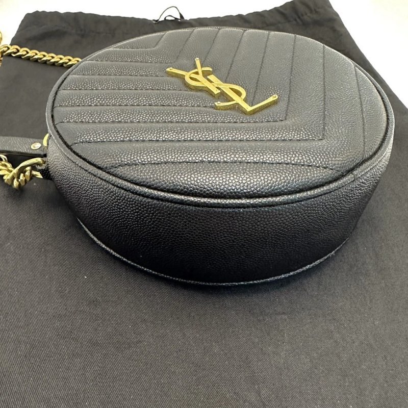 YSL 黑色金扣圓餅肩背斜背包17*17*5.5 98新配件塵袋-2