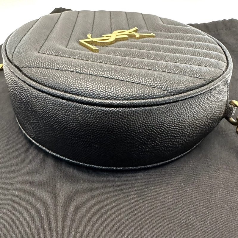 YSL 黑色金扣圓餅肩背斜背包17*17*5.5 98新配件塵袋-4