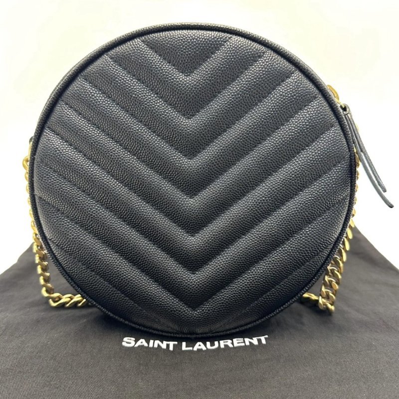 YSL 黑色金扣圓餅肩背斜背包17*17*5.5 98新配件塵袋-5