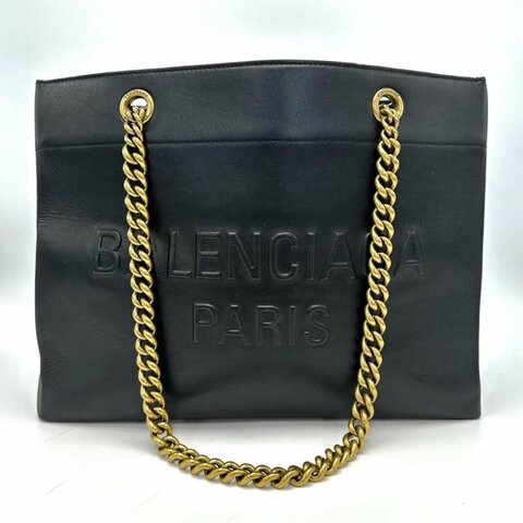 BALENCIAGA 黑金字母Logo圖案Totebag35*27*14 98新