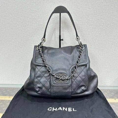 CHANEL 黑銀機車肩背40*29*11 98新配件塵袋
