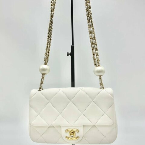 CHANEL 白金珍珠大mini肩背斜背鏈條包20*7*13 98新配件塵袋