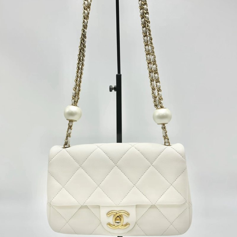CHANEL 白金珍珠大mini肩背斜背鏈條包20*7*13 98新配件塵袋-0